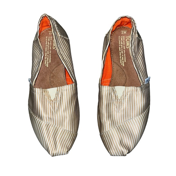 Toms Champagne and Cream Striped Slip-On Shoes  Size 7 - Picture 1 of 5